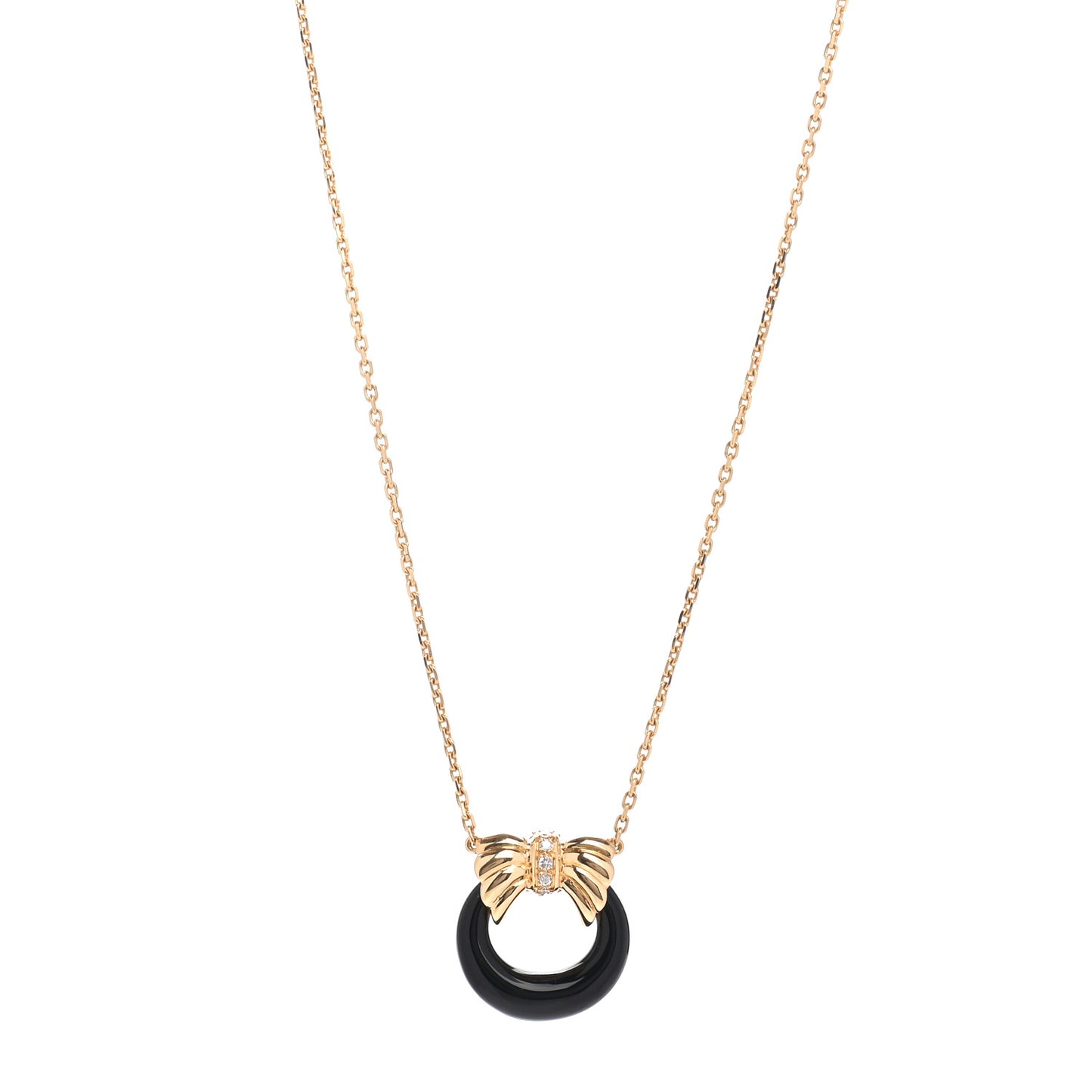 18K Yellow Gold Diamond Onyx Green Chalcedony Blue Chalcedony Interchangeable Bow Door Knocker Necklace