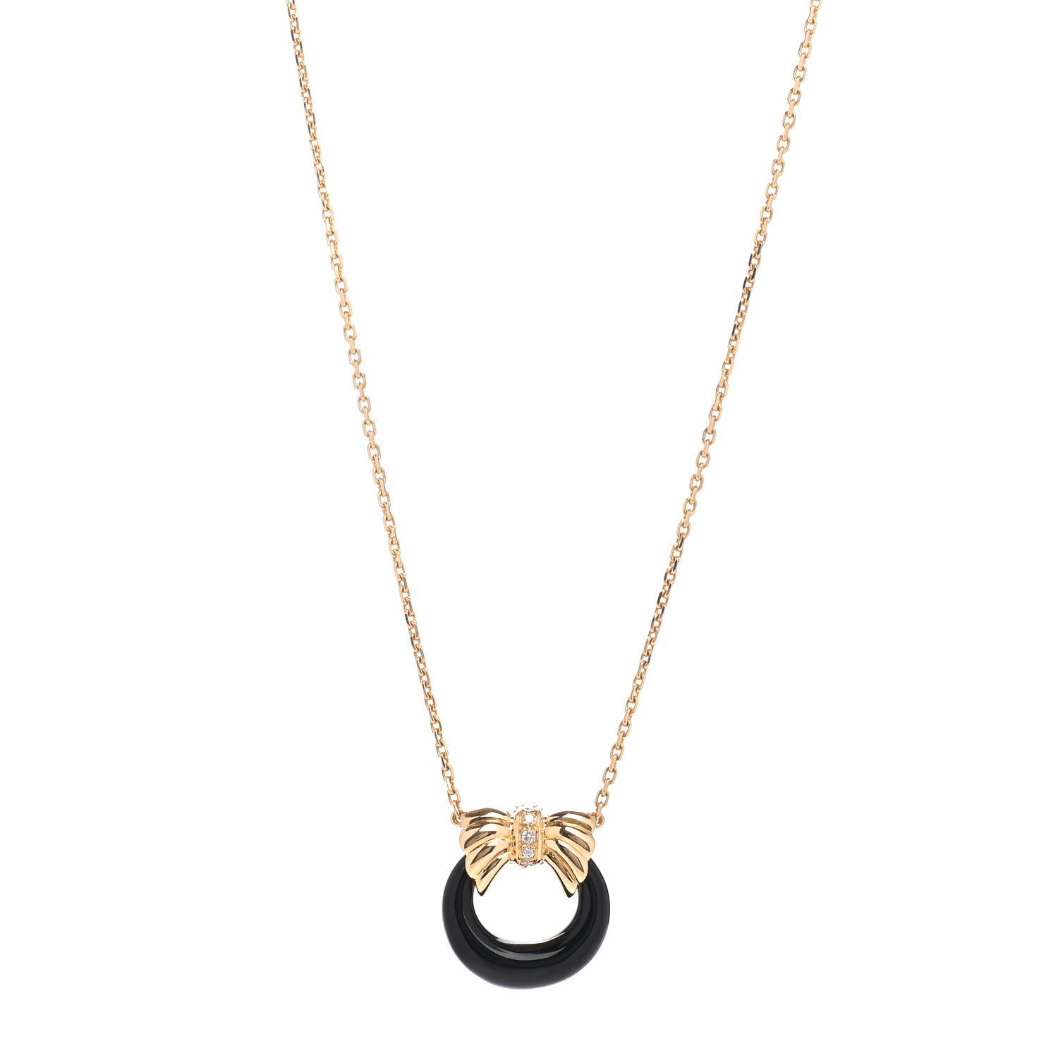 Van Cleef & Arpels 18K Yellow Gold Diamond Onyx Green Chalcedony Blue Chalcedony Interchangeable Bow Door Knocker Necklace 1 of 5