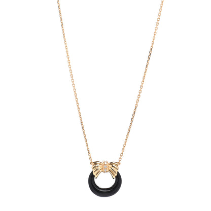 Van Cleef & Arpels 18K Yellow Gold Diamond Onyx Green Chalcedony Blue Chalcedony Interchangeable Bow Door Knocker Necklace 1 of 5