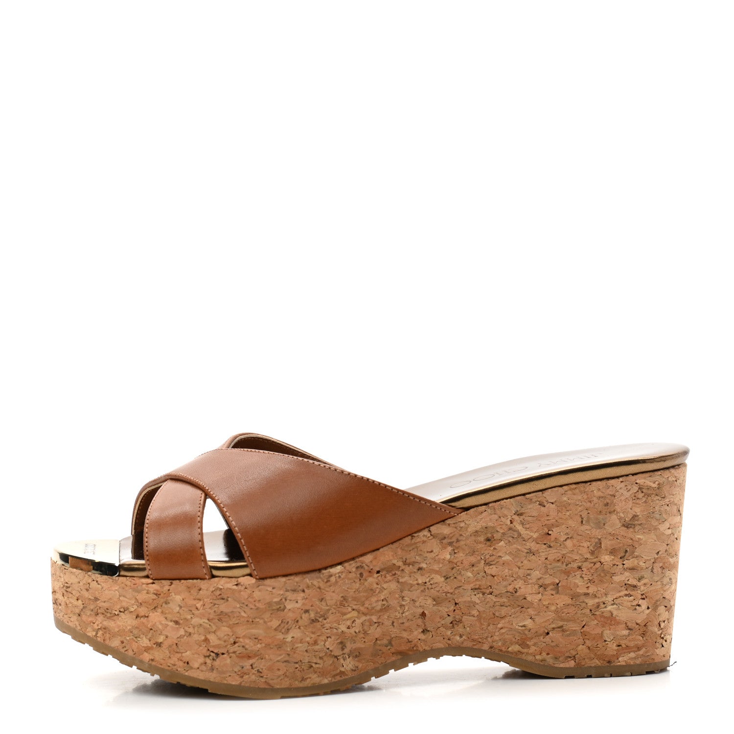 Jimmy Choo Calfskin Prima Cork Wedge Sandals 35 Canyon 1 of 8