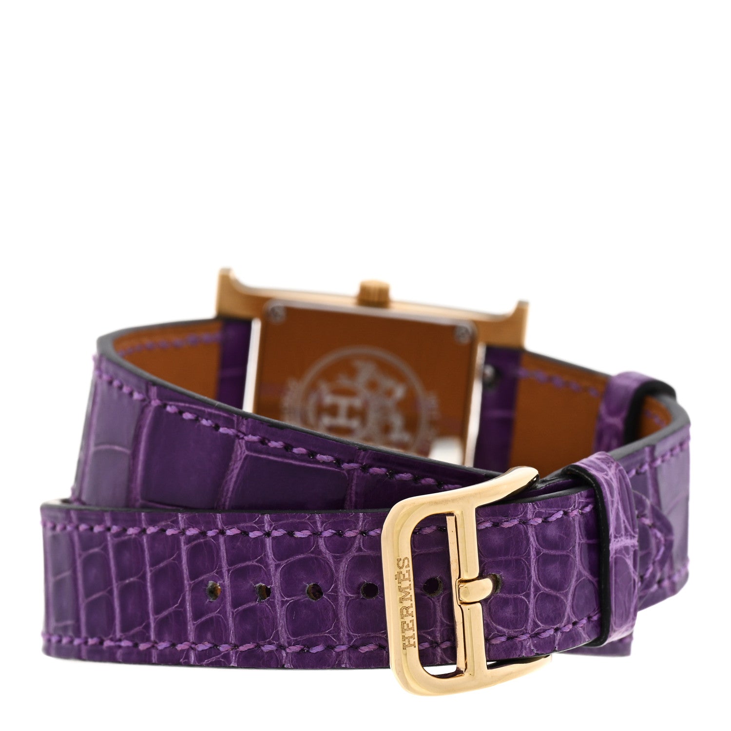 Hermes Stainless Steel Alligator 21mm Heure H Hour Double Tour Quartz Watch Amethyst 3 of 4