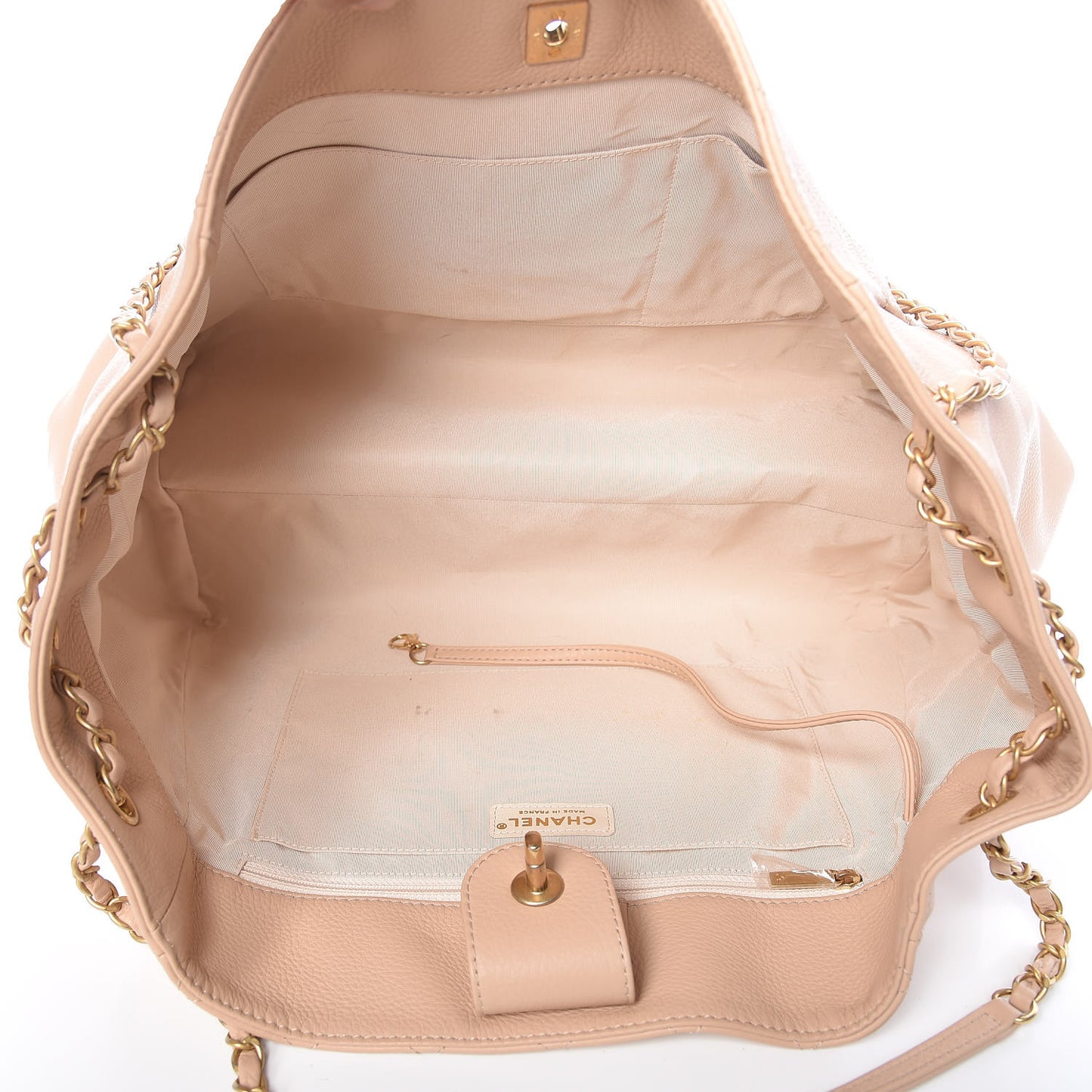 Grained Calfskin Stitched Supple Rock Shopping Tote Beige