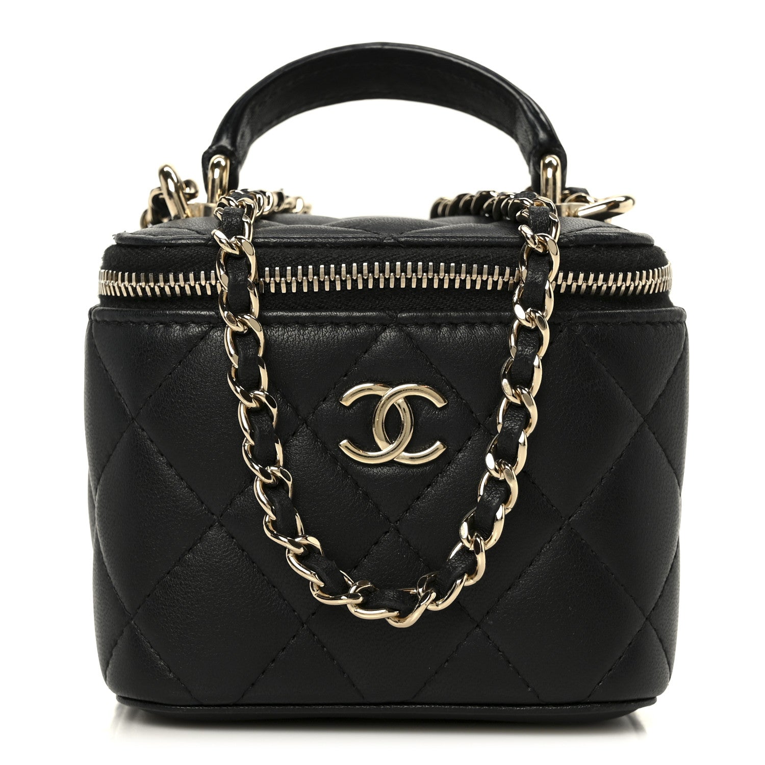 Chanel Lambskin Quilted Top Handle Mini Vanity Case With Chain Black 1 of 12