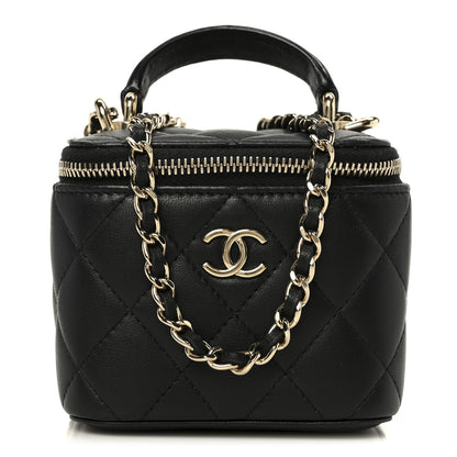 Chanel Lambskin Quilted Top Handle Mini Vanity Case With Chain Black 1 of 12