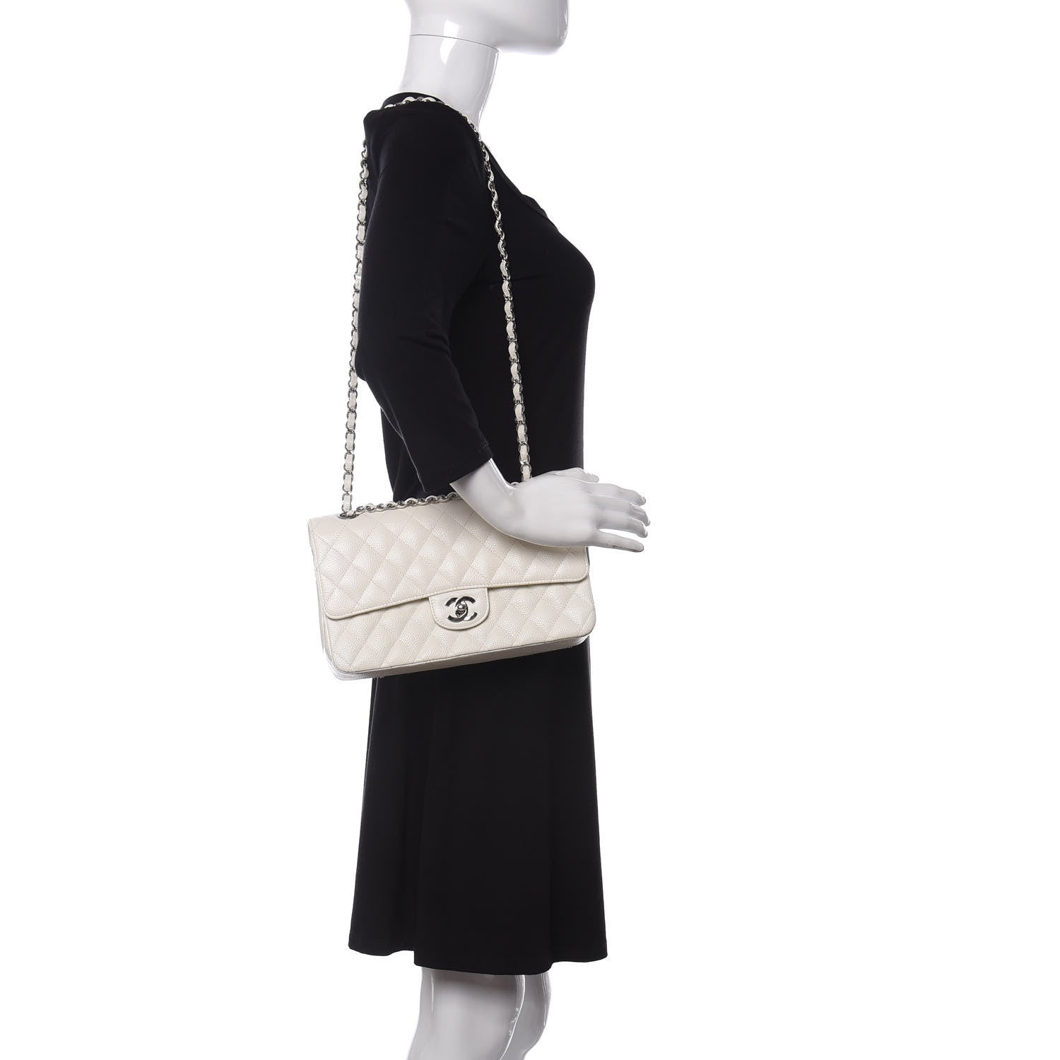 Chanel Caviar Quilted Medium Double Flap White 2 of 17