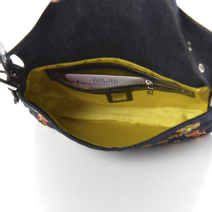 Fendi Denim Ricami Beaded Baguette Blue 5 of 9