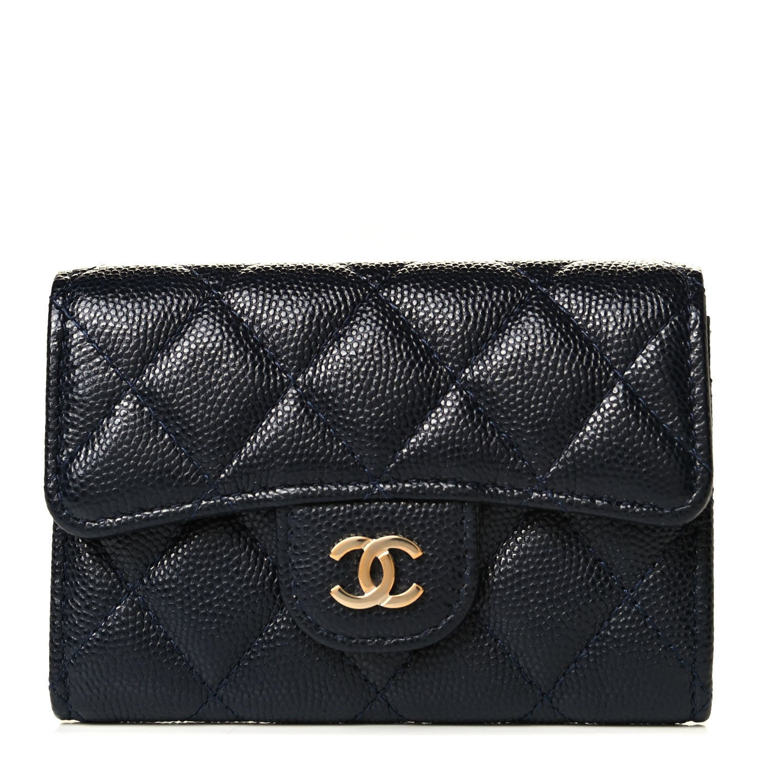 Chanel Caviar Quilted Flap Card Holder Wallet Navy Blue 1 of 6