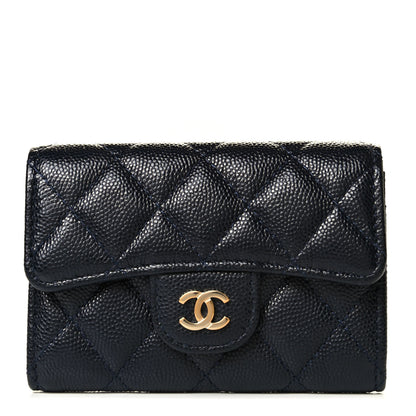 Chanel Caviar Quilted Flap Card Holder Wallet Navy Blue 1 of 6