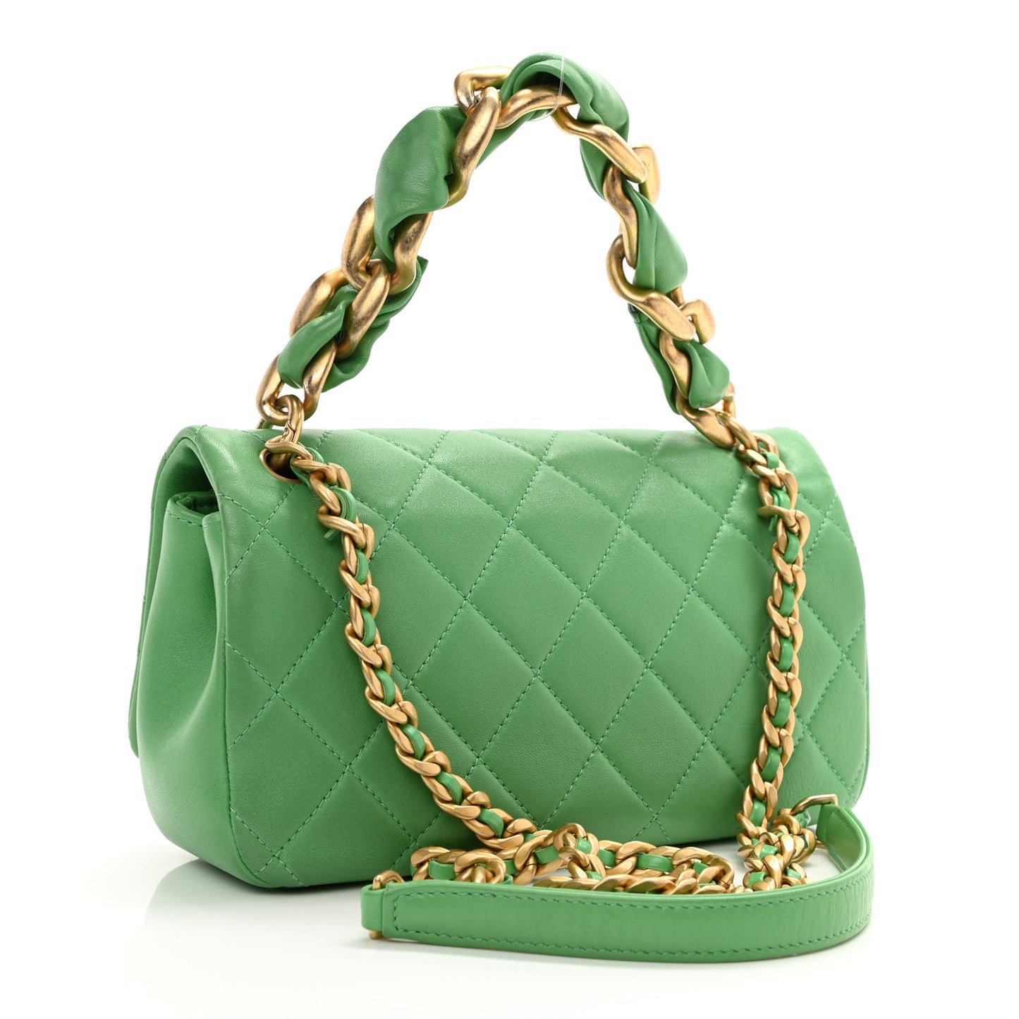 Shiny Lambskin Chain Is More Flap Green