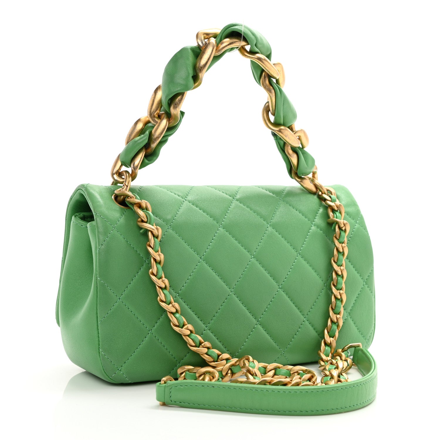 Chanel Shiny Lambskin Chain Is More Flap Green 3 of 8