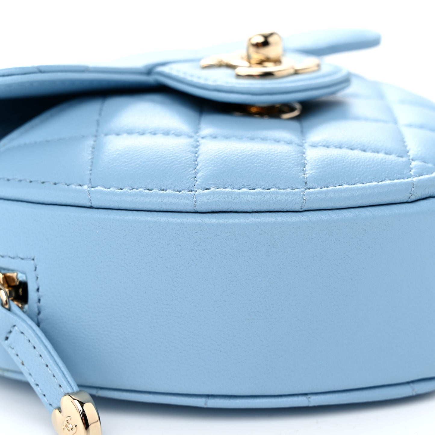 Lambskin Quilted CC In Love Heart Clutch With Chain Light Blue