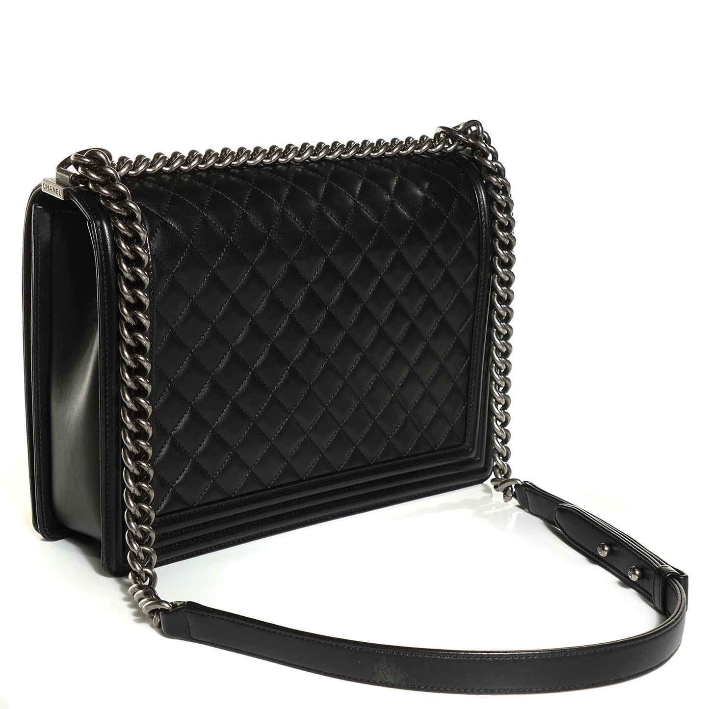 Lambskin Quilted Large Boy Flap Black