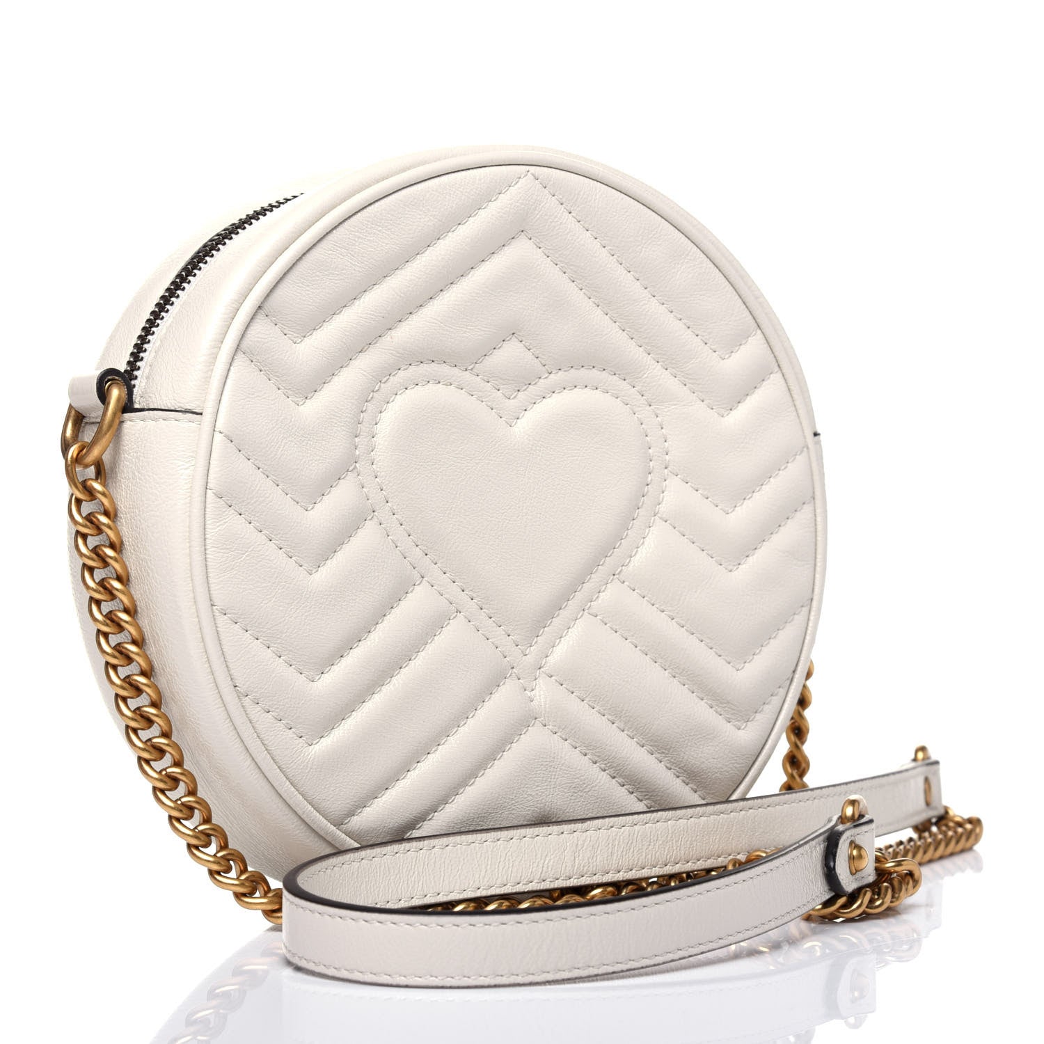 Gucci Calfskin Matelasse Mini GG Marmont Round Shoulder Bag White 3 of 12