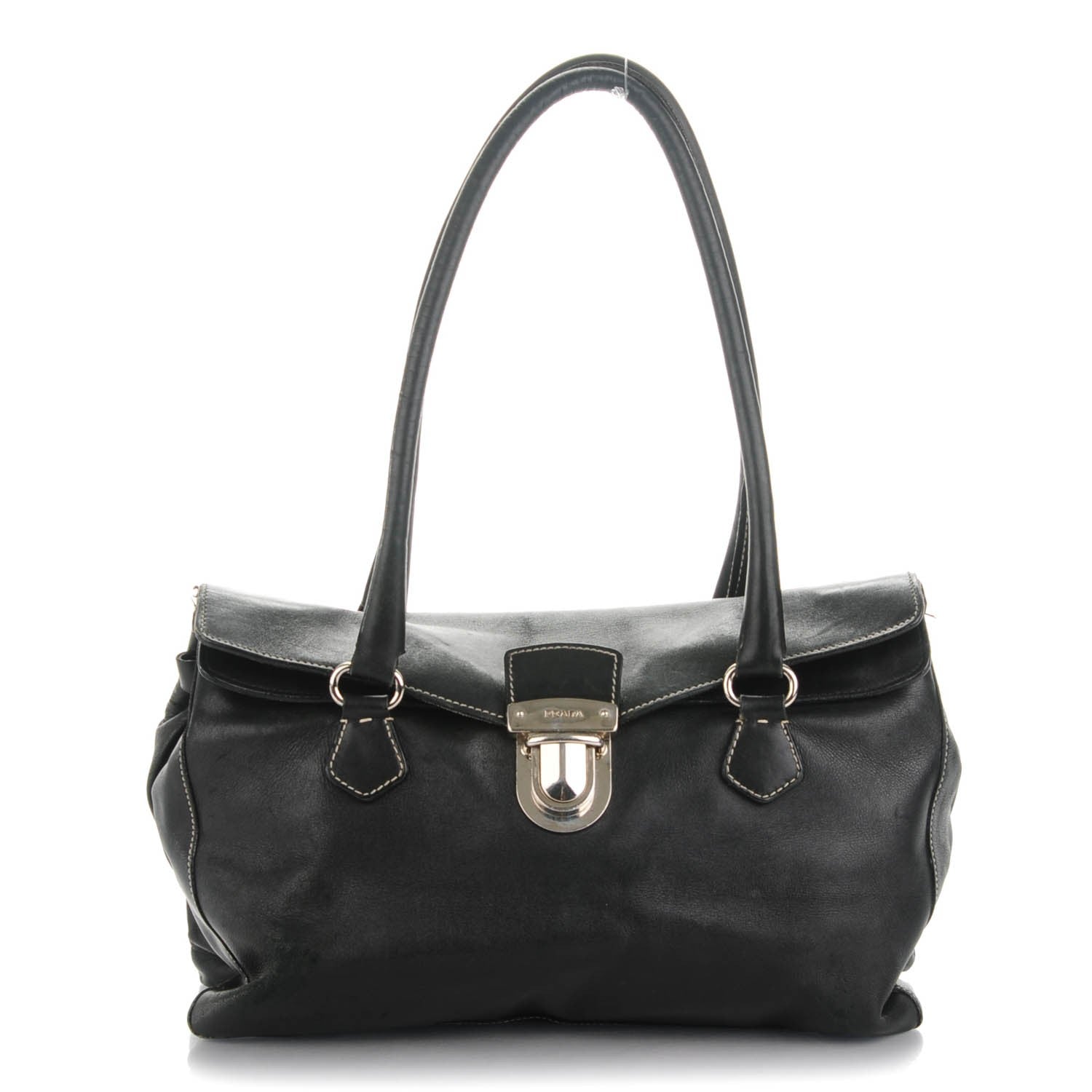 Prada Vitello Easy A Foldover Pushlock Satchel Black 1 of 19