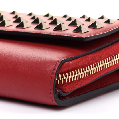 Valentino Garavani Vitello Rockstud Carry Secrets Continental Wallet On Chain Red 9 of 9