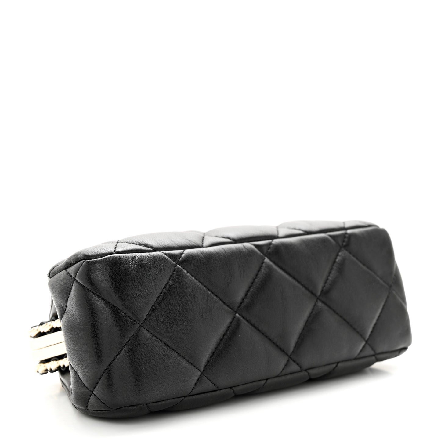 Lambskin Quilted CC Kisslock Clutch Black
