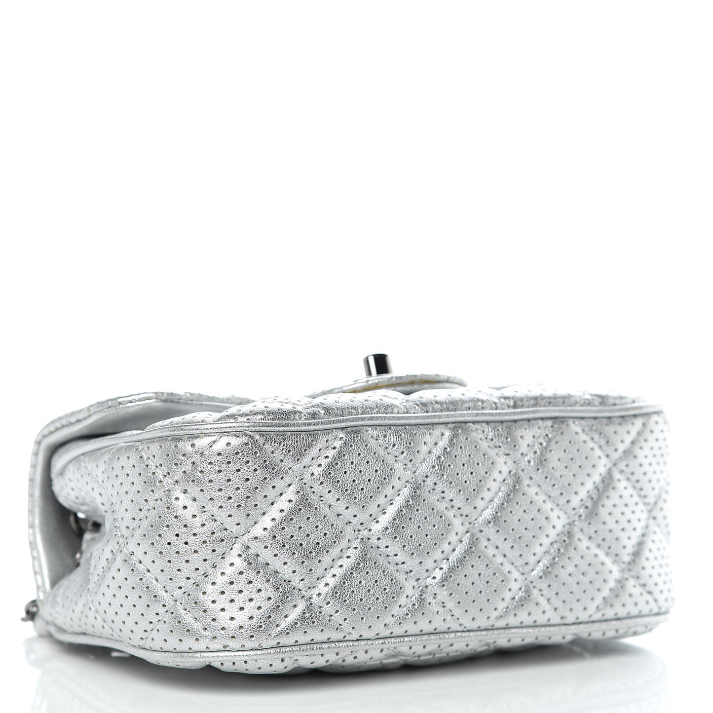 Metallic Lambskin Perforated Mini Rectangular Flap Silver