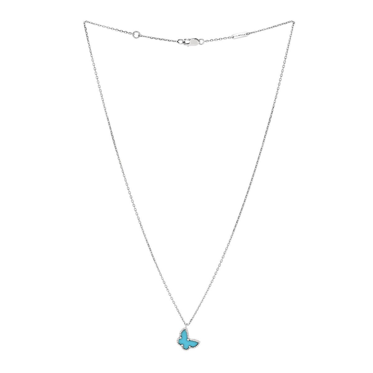18K White Gold Turquoise Sweet Alhambra Butterfly Pendant Necklace