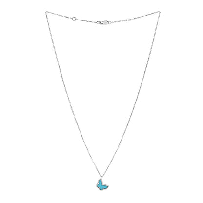 Van Cleef & Arpels 18K White Gold Turquoise Sweet Alhambra Butterfly Pendant Necklace 3 of 7