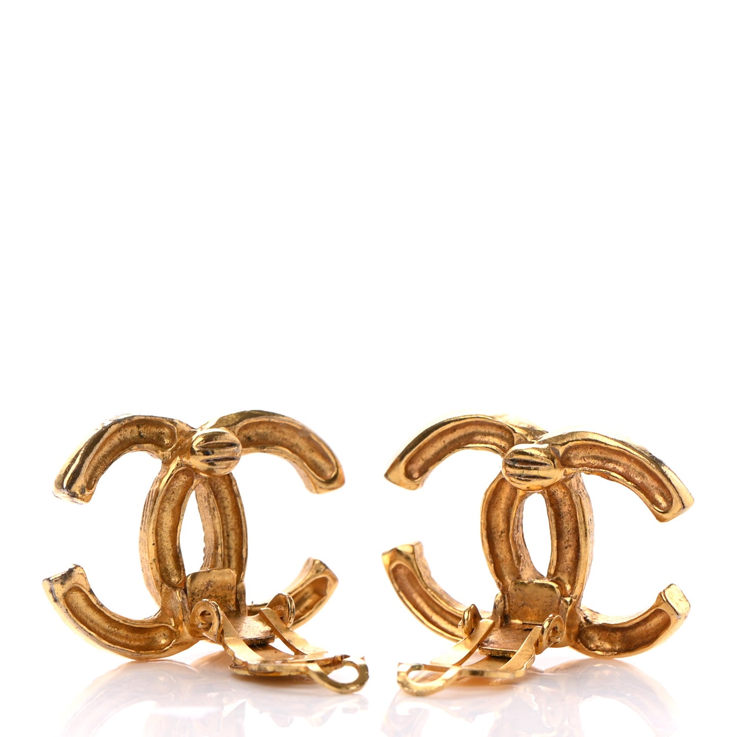 Textured CC Clip On Earrings Gold