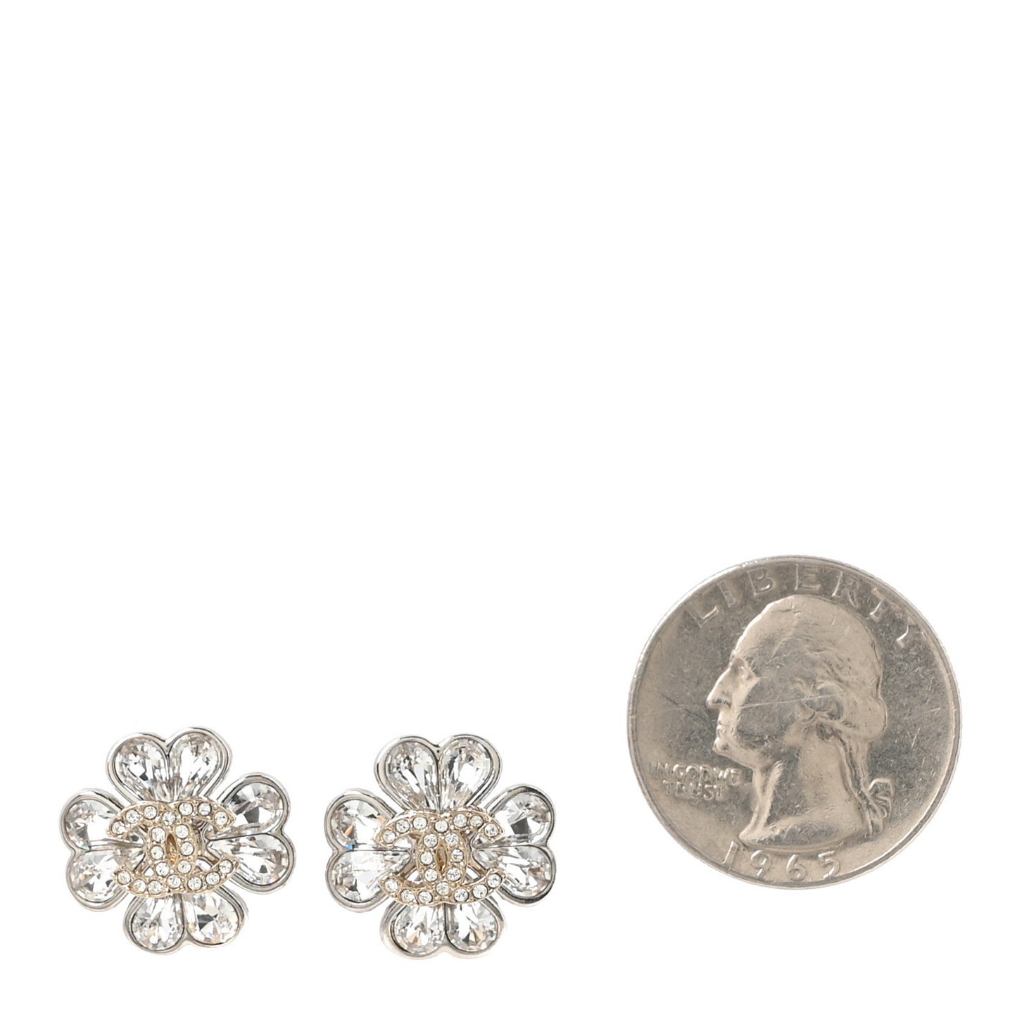Metal Crystal CC Clover Heart Earrings Silver Gold