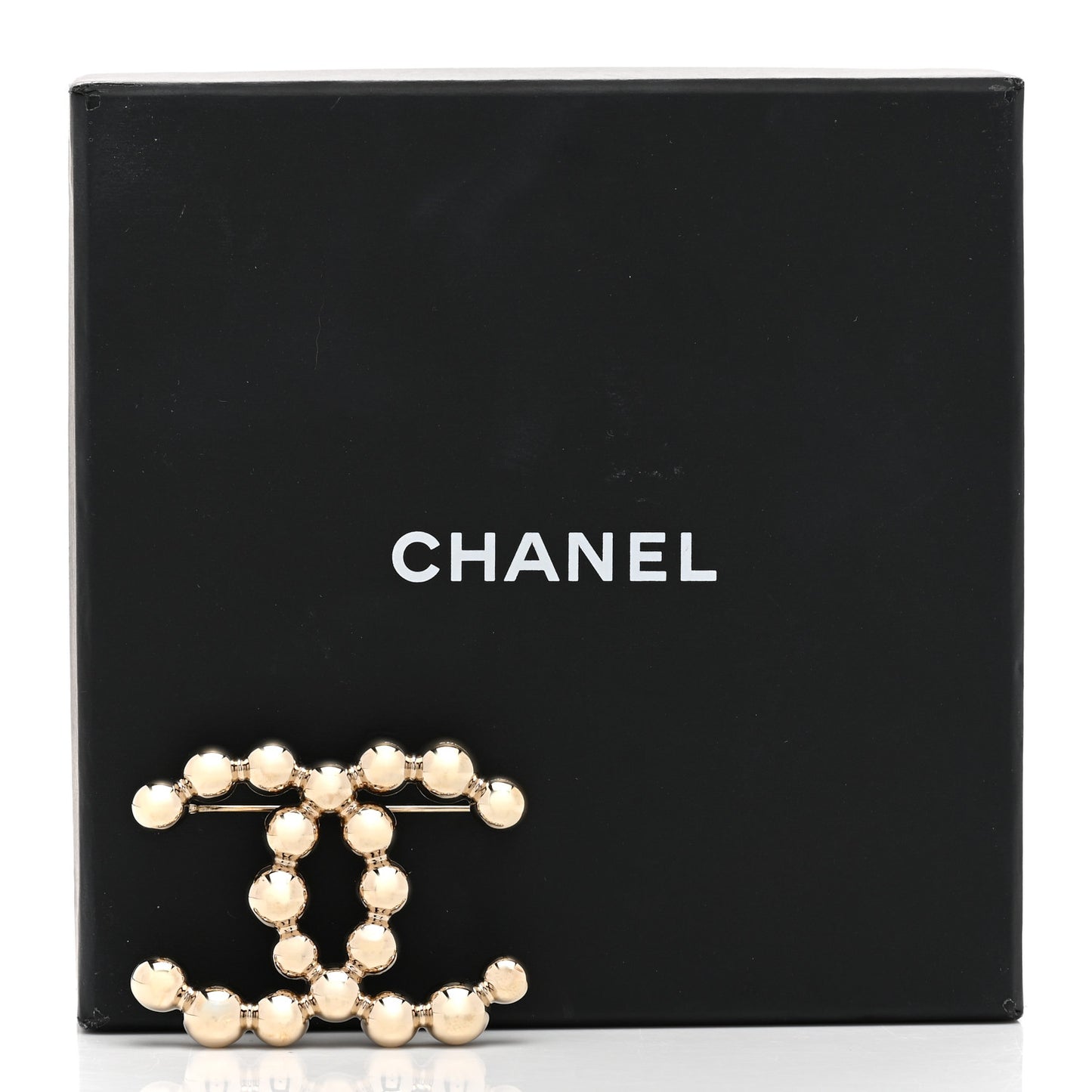 Metal Beaded CC Brooch Gold