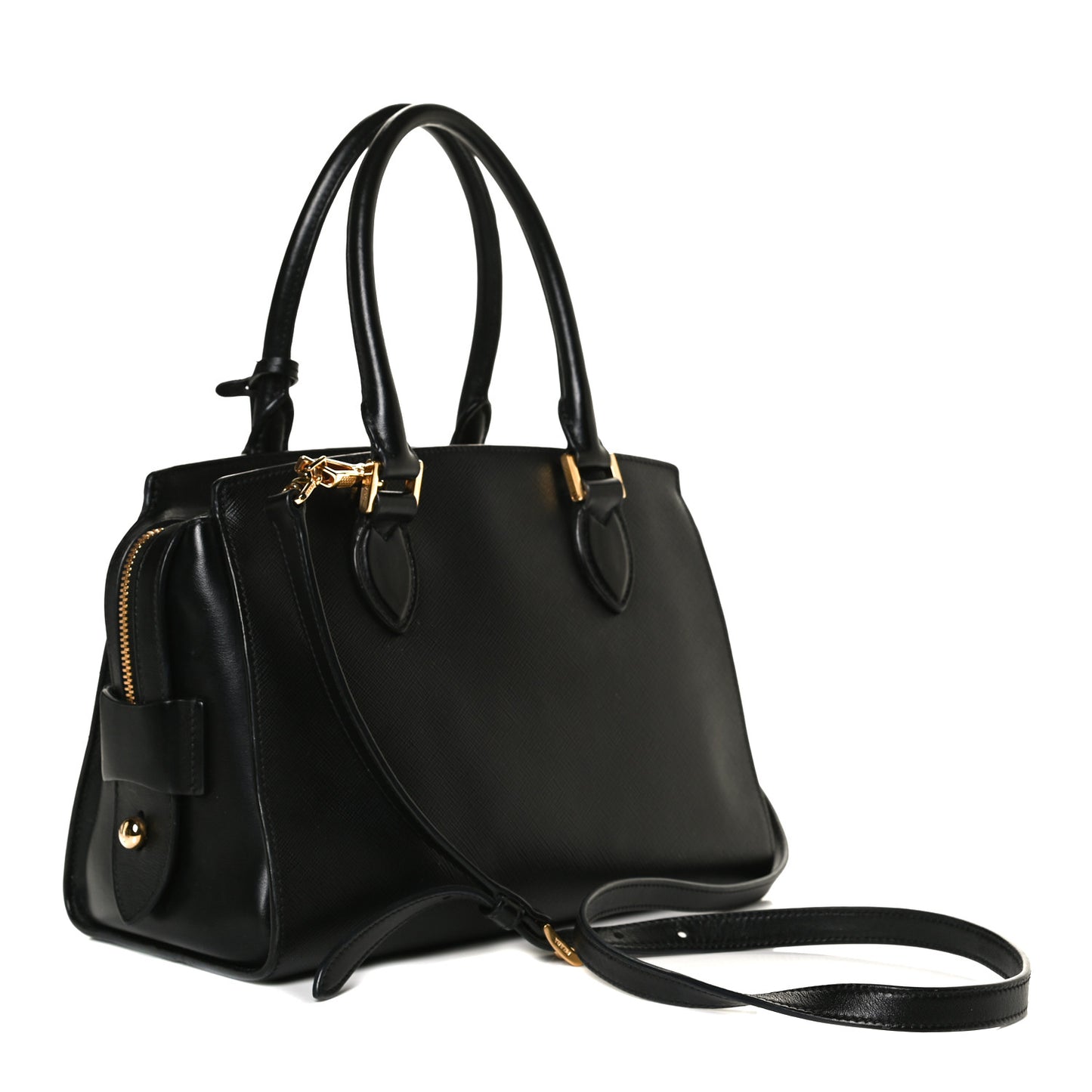 Saffiano Soft Calfskin Double Handle Satchel Black