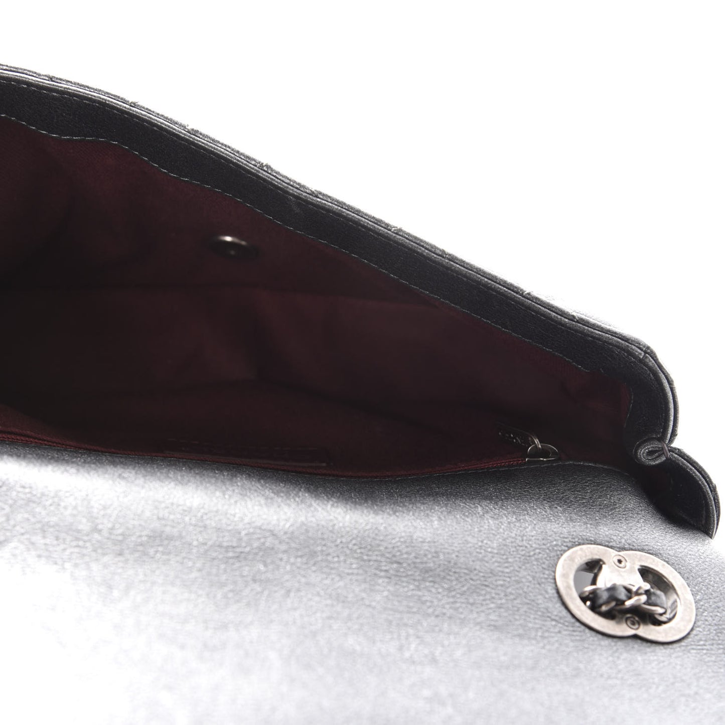 Metallic Calfskin Quilted Medium CC Eyelet Flap Dark Silver