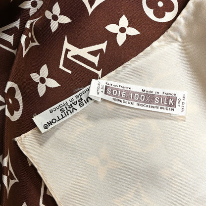 Louis Vuitton Silk Monogram Square Scarf Beige Brown 6 of 10