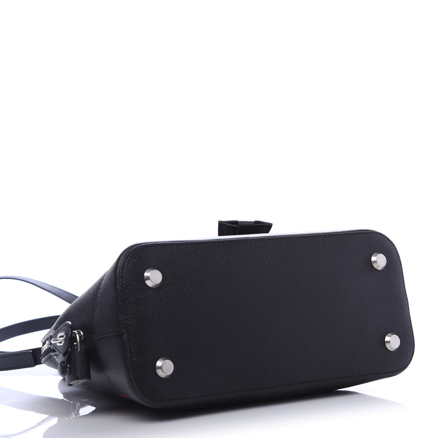 Signature Grained Calfskin Logo S Ville Top Handle Bag Black Rose Shocking