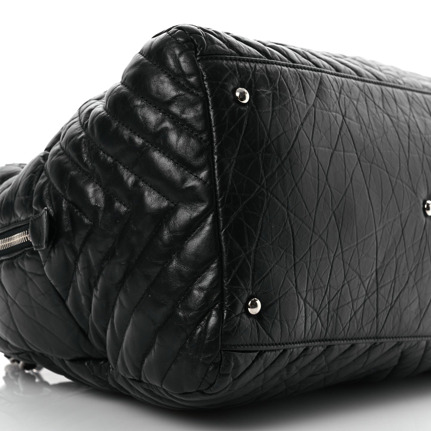 Aged Calfskin Chevron Large Soft Bowling Bag Black