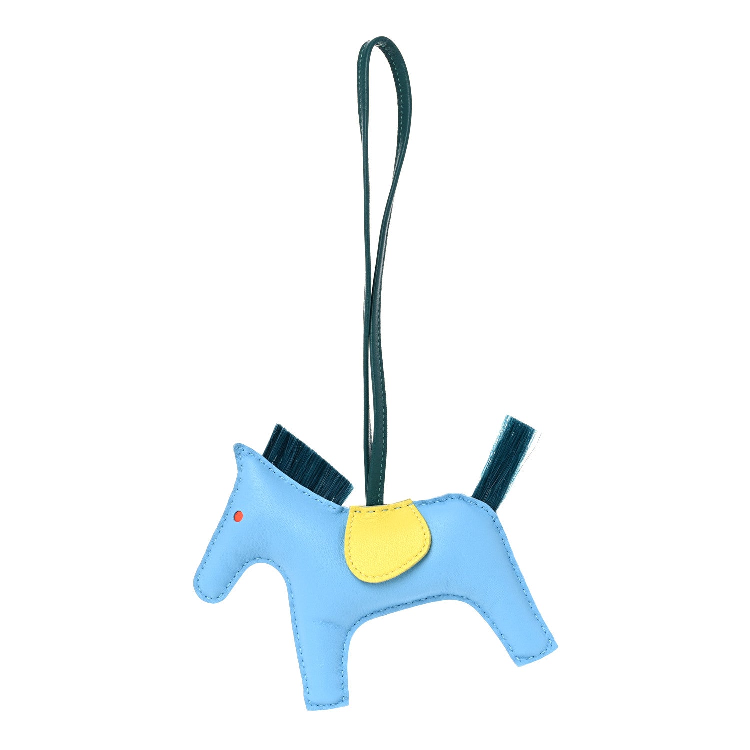 Hermes Milo Lambskin Horse Hair Grigri Rodeo Horse Bag Charm MM Bleu Celeste Lime Malachite 1 of 6