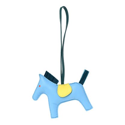 Hermes Milo Lambskin Horse Hair Grigri Rodeo Horse Bag Charm MM Bleu Celeste Lime Malachite 1 of 6