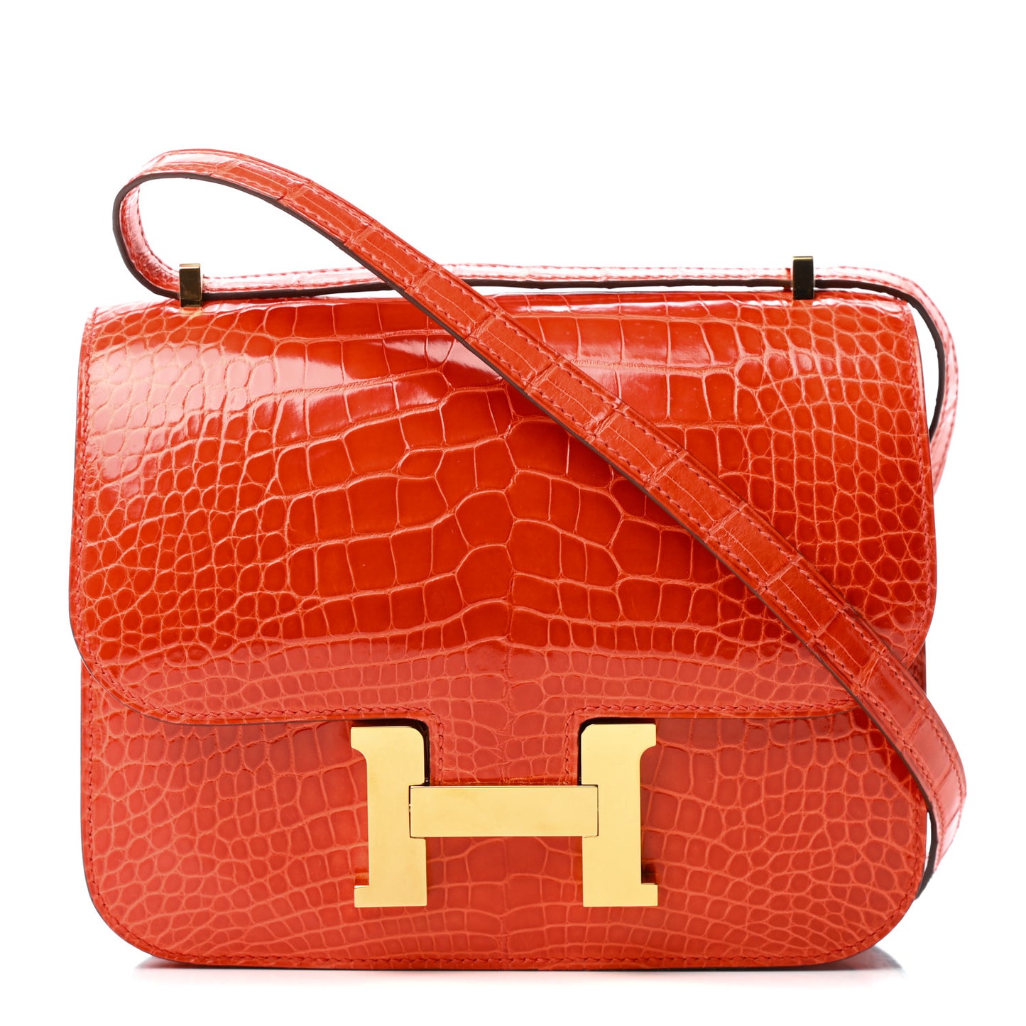 Shiny Alligator Constance 18 Orange Poppy