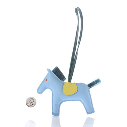 Hermes Milo Lambskin Horsehair Grigri Rodeo Horse Bag Charm MM Bleu Celeste Lime Malachite 2 of 4