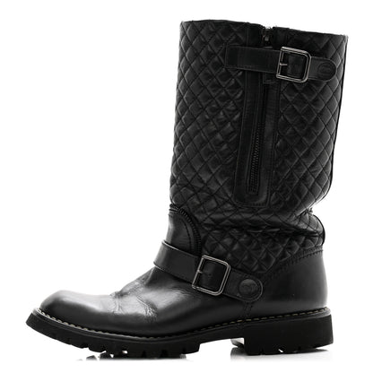 Chanel Calfskin Quilted Biker Boots 40 Black 1 of 11