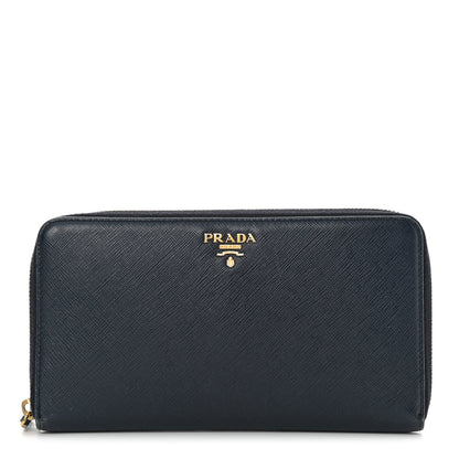 Prada Saffiano Metal Large Zip Around Travel Wallet Baltico 1 of 17