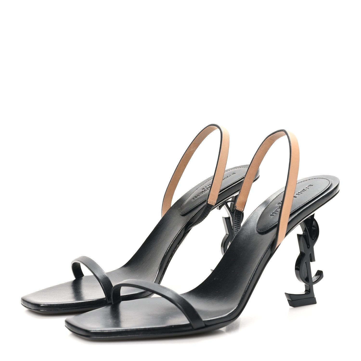 Saint Laurent Calfskin Cassandra 85 Sandals 37 Black Gold Brown 4 of 9