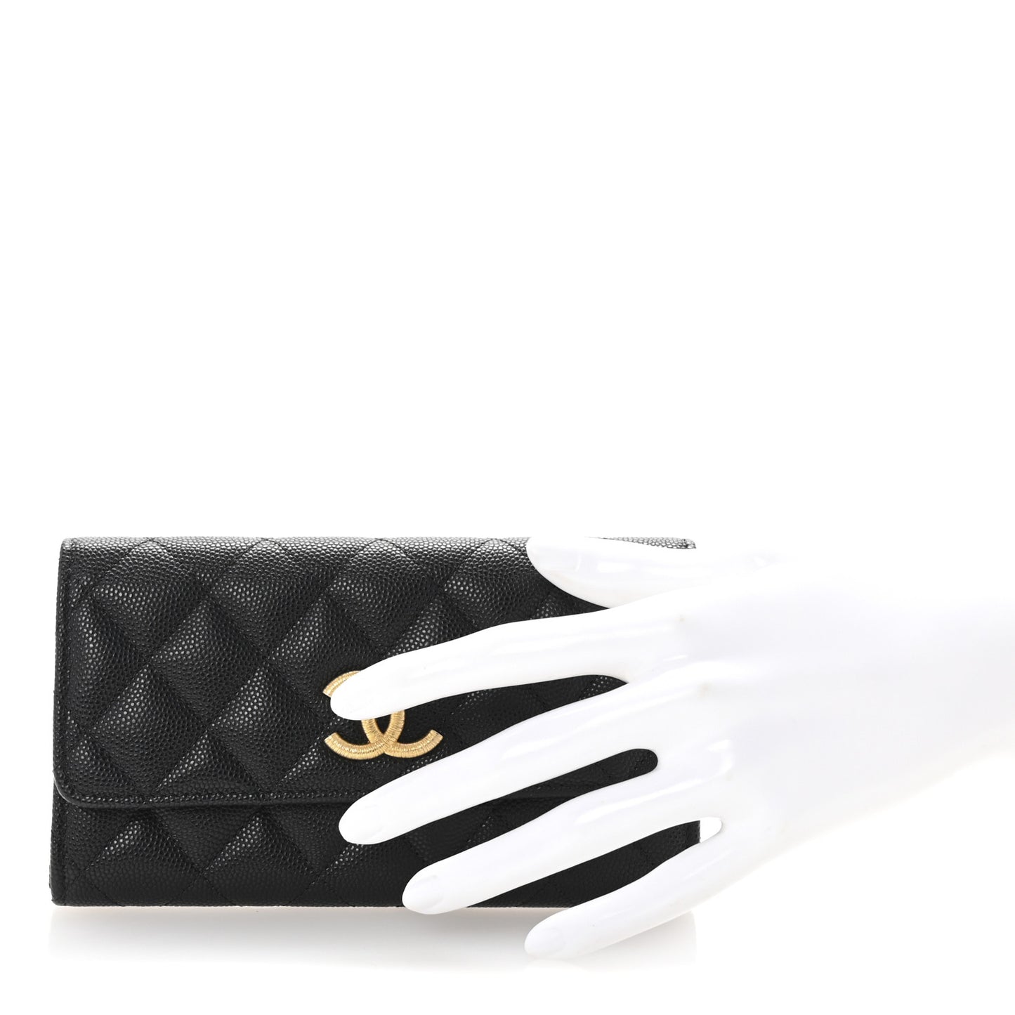 Caviar Quilted Textured CC Flap Wallet Black