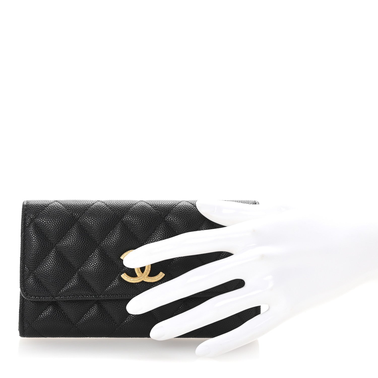 Chanel Caviar Quilted Textured CC Flap Wallet Black 2 of 8