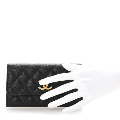 Chanel Caviar Quilted Textured CC Flap Wallet Black 2 of 8