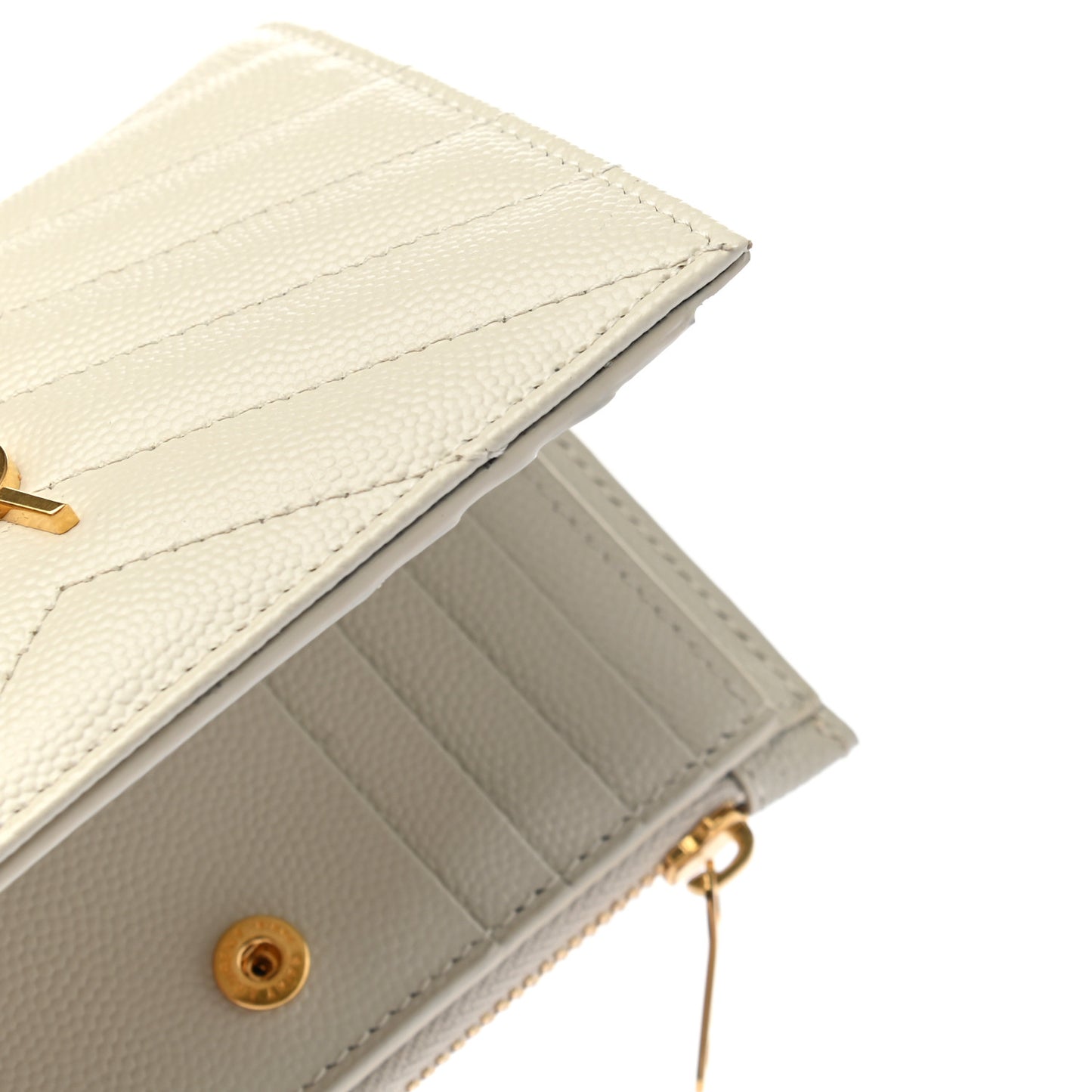 Grain De Poudre Matelasse Chevron Monogram Zipped Card Case White