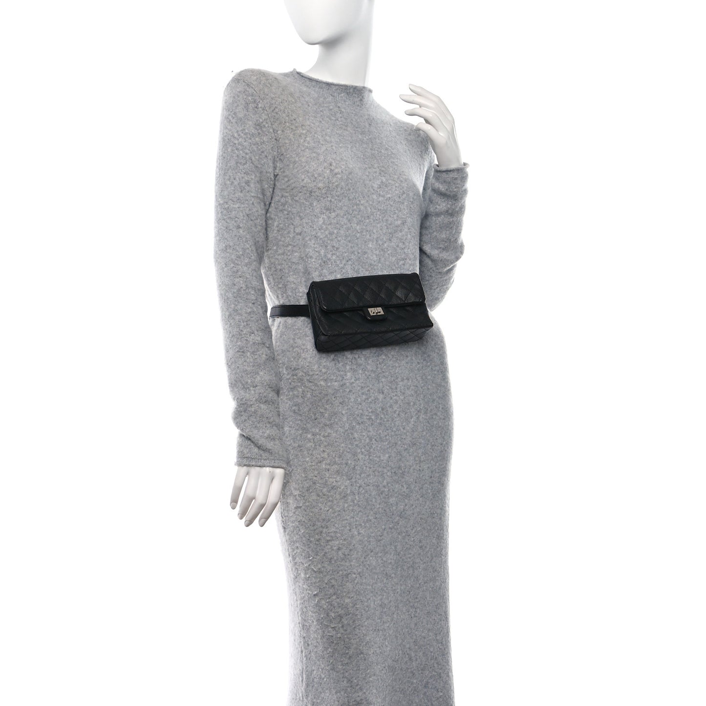 Grained Calfskin Quilted 2.55 Reissue Flap Belt Bag Clutch Black