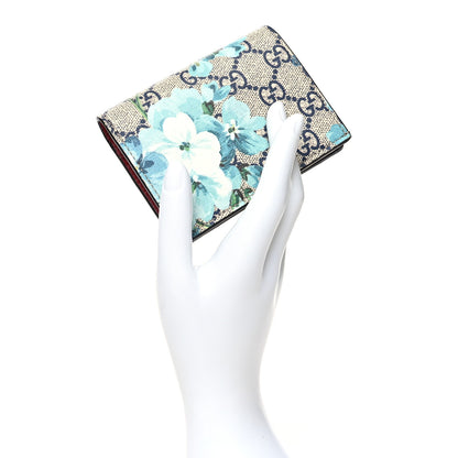 Gucci GG Supreme Monogram Blooms Card Case Wallet Beige Blue Navy Hibiscus Red 2 of 11