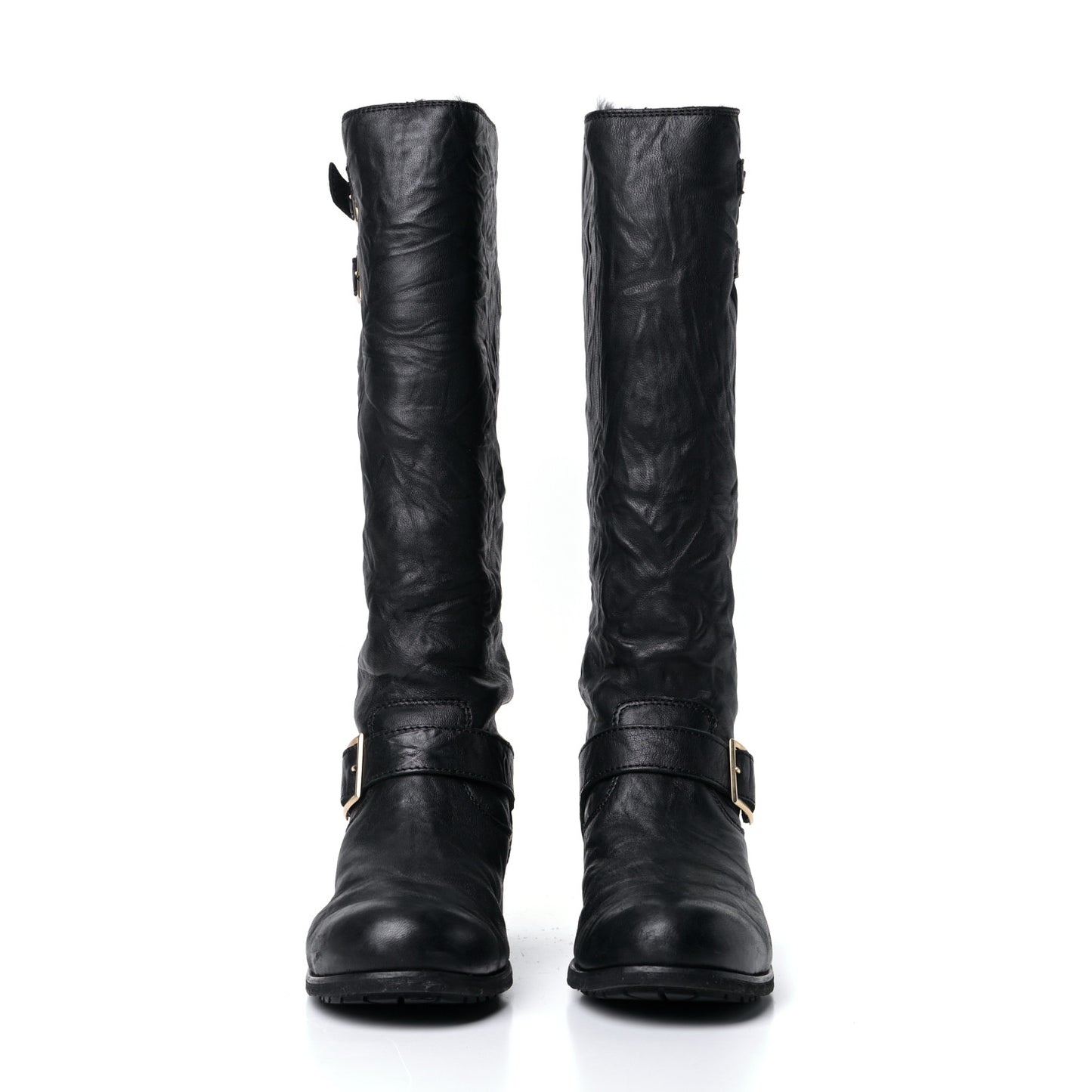 Lambskin Yule Knee High Biker Boots 41 Black
