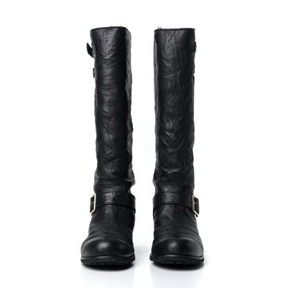 Jimmy Choo Lambskin Yule Knee High Biker Boots 41 Black 2 of 10