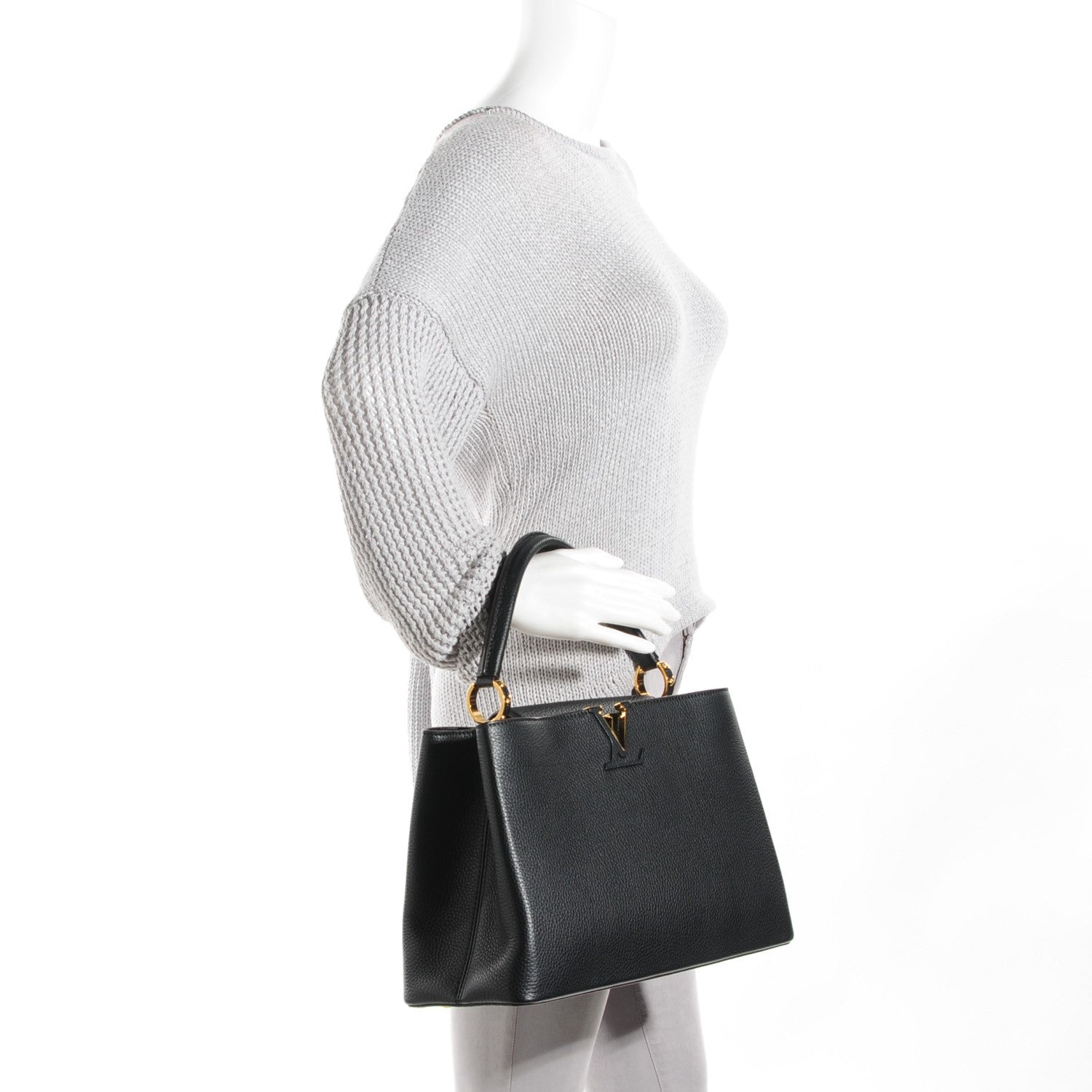 Louis Vuitton Taurillon Capucines MM Black 2 of 6