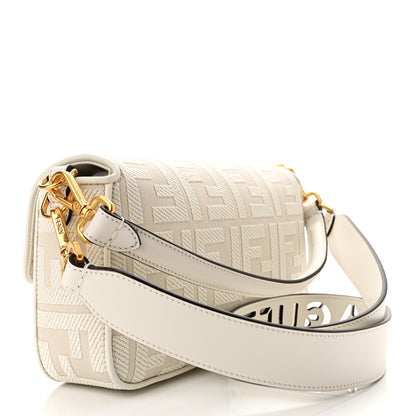 Fendi Canvas Vitello King Extra Strap FF Embroidered Baguette White Ice 3 of 11