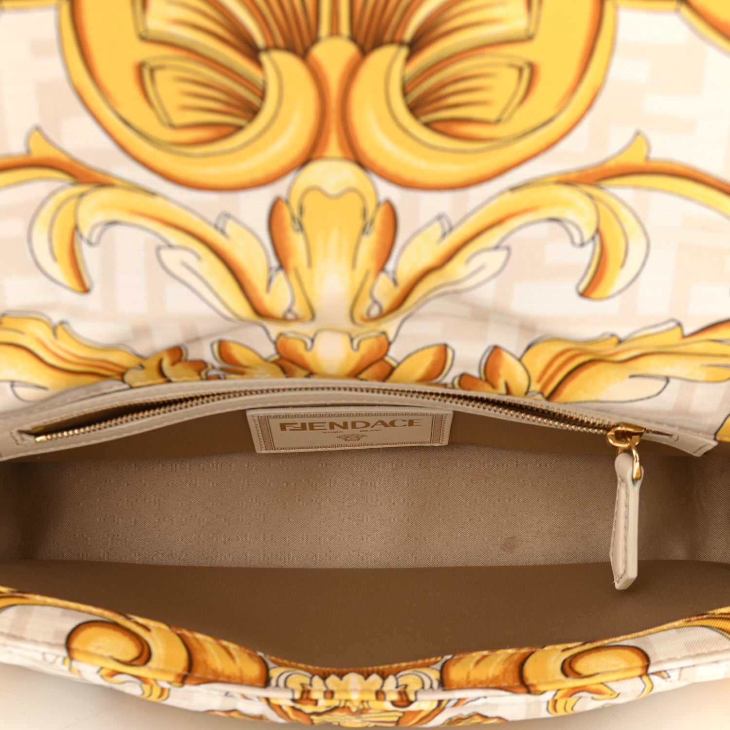 Fendi X VERSACE Silk Fendace FF Baroque Quilted Scarf Baguette White Gold 8 of 13