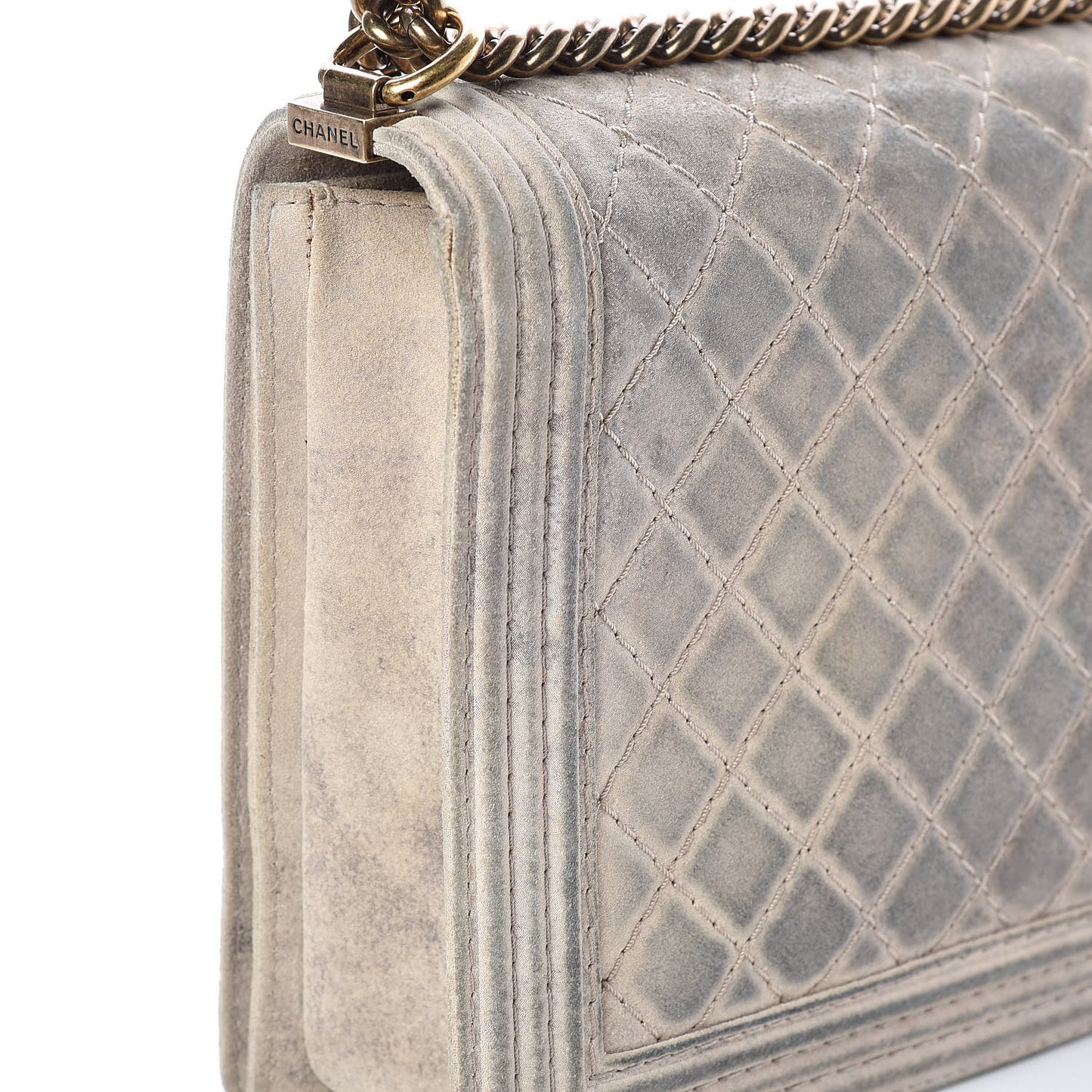 Iridescent Calfskin Quilted Large Boy Flap Beige